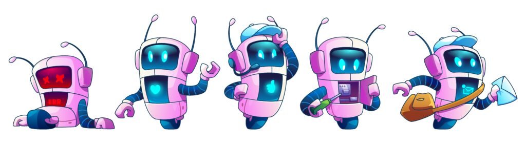 ai robot with hands on wheel in different poses.